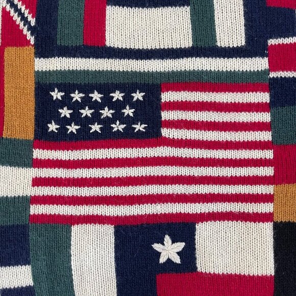 Vintage Y2K American Eagle Men Sweater Size XL 100% Wool Flag Patchwork Preppy - Picture 4 of 15